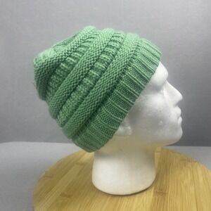 CC Beanie Hat Knit Cuffed Ribbed‎ Winter Mint Green Warm Soft Stylish